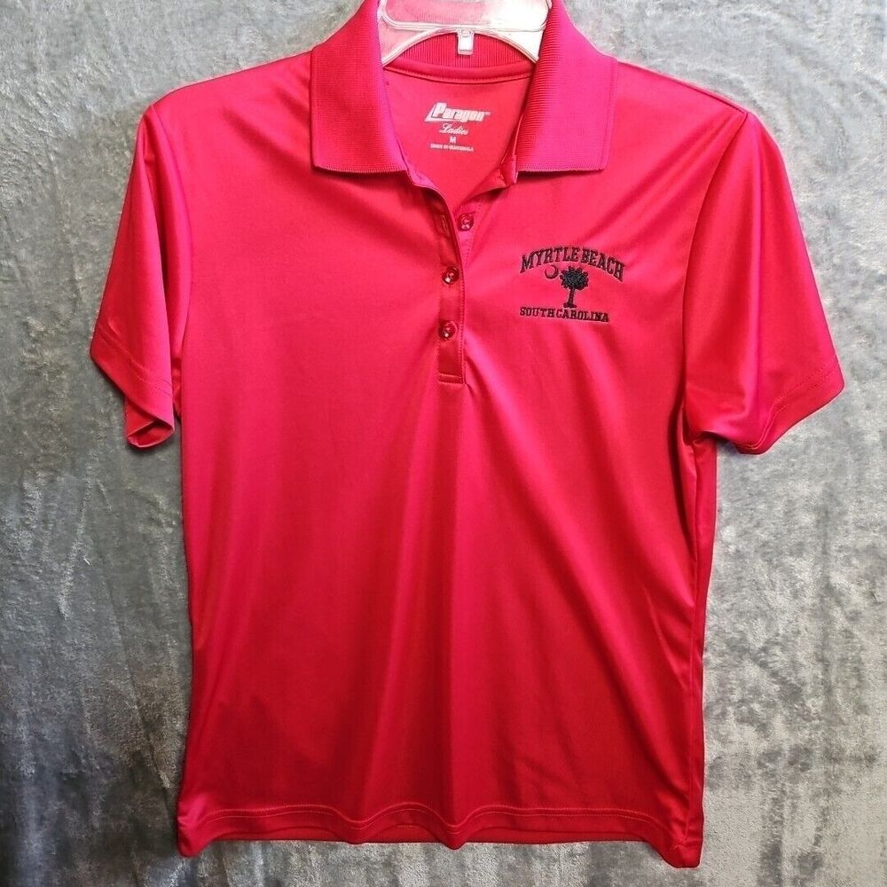 Paragon Women's Med Myrtle Beach Golf Polo Top Red